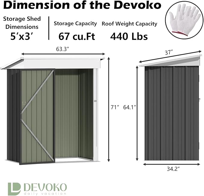 Devoko Outdoor Storage Shed 5 x 3 FT Lockable Metal Garden Shed Steel Anti-Corrosion Storage House with Single Lockable Door for Backyard Outdoor Patio (Gray)