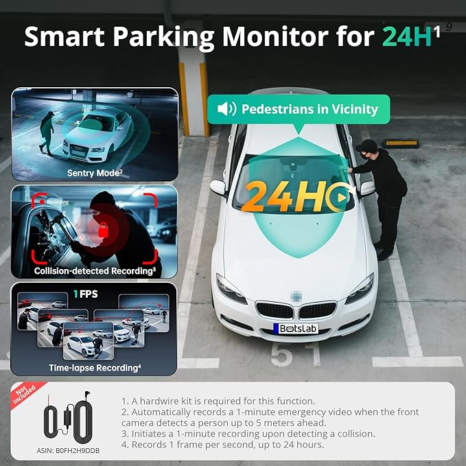 3 Channel Dash Cam 4K with 128GB Card, 3.18" Touch Screen, Voice Control, 4K Front and 1080P Rear Inside Loop Recording, 5.8GHz WiFi, GPS, Night Vision, WDR, Parking Mode
