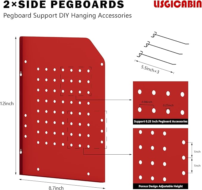 Power Tool Organizer Wall Mount – Adjustable Shelf, Side-Mounted 4-Outlet Charging Station | Heavy Duty Steel Drill Holder with Pegboards, Hooks & Drill Bit Rack for Garage & Workshop Storage(Red)