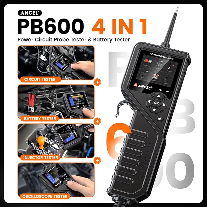 ANCEL PB600 Power Circuit Probe Tester with Battery, Relay, Injector Test, 8-35V Automotive Electrical Circuit Tester, Multimeter/Oscilloscope/Ohmmeters Power Circuit Probe Kit, 30FT Cable