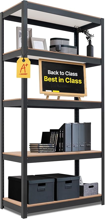 HOMEDANT House Black 5-Tier Laminated Metal Shelving Unit Adjustable Storage Utility Rack Heavy Duty Shelves Organization Shelf Kitchen Garage Pantry Closet 1Pack