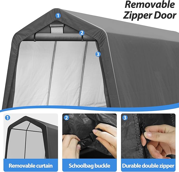 8' x 14' Outdoor Storage Shelter Shed, Portable Storage Shed Heavy Duty Portable Garage with Roll-up Zipper Door for Generator, Vehicles,Motorcycle