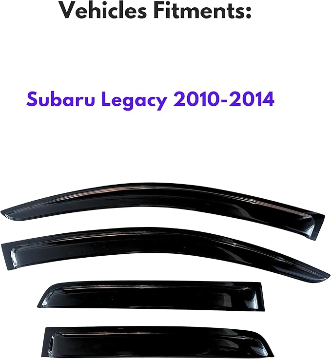 KPY Window Visor Compatible with Subaru Legacy 2010-2014, 4PC Rain Guard Side Window Vent Deflectors Tape-On Style, 2010 2011 2012 2013 2014