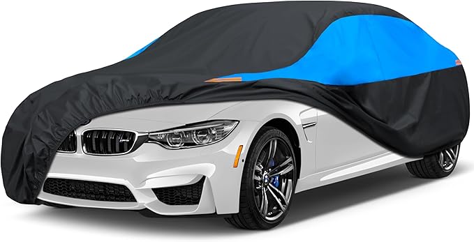 MORNYRAY Waterproof Car Cover All Weather Snowproof UV Protection Windproof Outdoor Full car Cover, Universal Fit for Sedan (Blue, A6-Fit Sedan Length(207-216 inch)