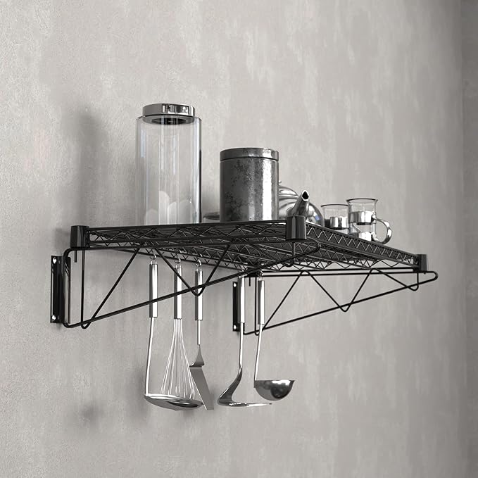 18" x 36" Black Epoxy Wire Wall Mount Shelf