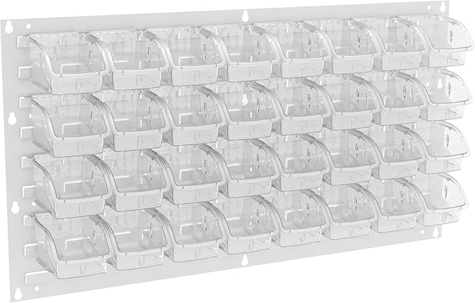 Akro-Mils 30636 Heavy Duty Wall Mount Garage Storage Steel Louvered Panel | Wall Storage Bin Hanging Organizer System for AkroBins, 36-Inch W x 19-Inch H, White, 4 Pack