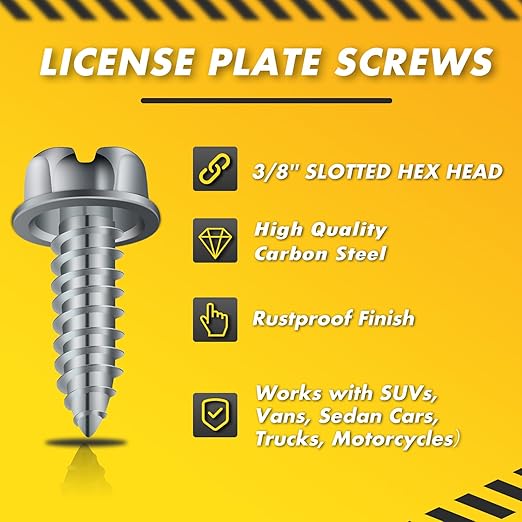 【Upgraded】 100 Pcs License Plate Mounting Screws for Car Dealers #14 x 3/4" Slotted Hex Head License Plate Bolts with Rustproof Finish, Car License Plate Screws for License Plates Frames