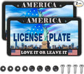 License Plate Frames Black and White License Plate Frame America Love It or Leave It USA Flag Aluminum Metal Car Accessory 2 Pack with Screw Covers Set