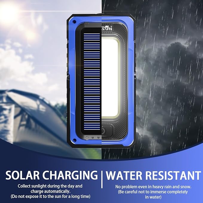 WARSUN Led Work Light Rechargeable, Portable Magnetic Work Light, LED Flood Light Waterproof for Outdoor Camping Hiking Emergency Car Repairing (USB + Solar Charging, Blue)