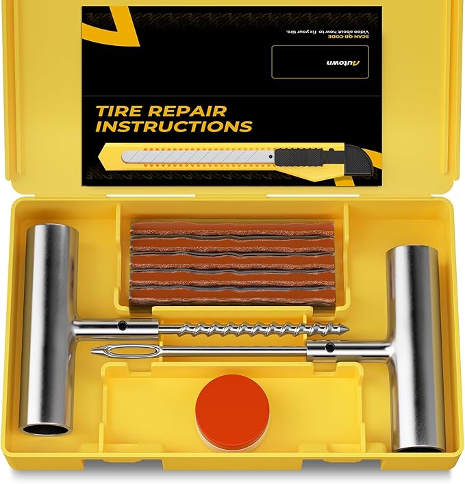 Tire Repair Kit with Plugs Fix Punctures & Plug Flats with Ease - Heavy Duty Flat Tire Puncture Repair Kit for Car, Motorcycle, ATV, UTV, RV, Trailer, Tractor, Jeep, Etc