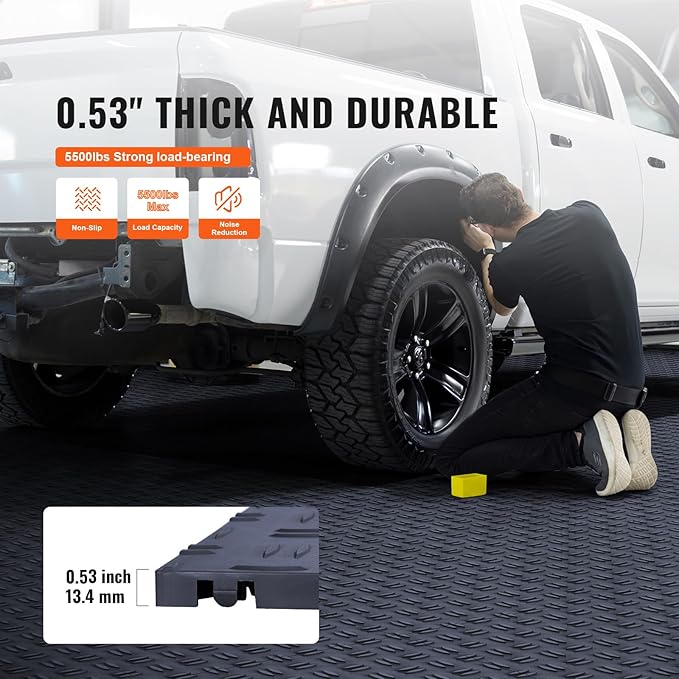 VEVOR Garage Tiles Interlocking, 12 x 12 x 0.53 inch 50 Pack Garage Floor Covering Tile, Non-Slip Double-Sided Texture Garage Flooring Tiles, for Garages, Basements, Repair Shops, Graphite Gray