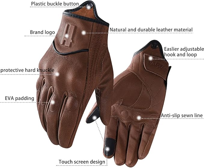 Harssidanzar Leather Motorcycle Gloves for Men Touchscreen GM028