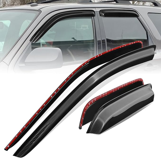 Auto Dynasty Set of 4 Carbon Fiber Pattern Window Visors Compatible with 2001-2012 Ford Escape Mazda Tribute Mercury Mariner, Tape-On Rain Guards Shield Vent Shade Deflector Glossy Black