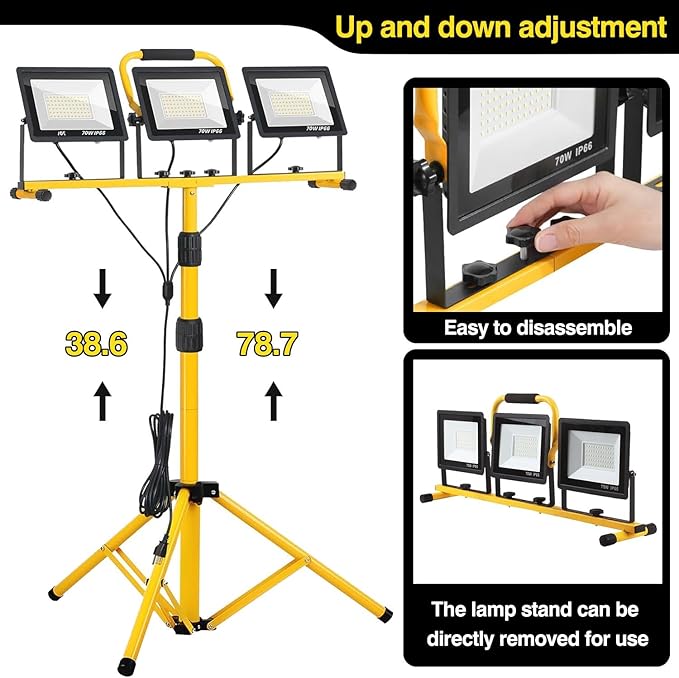 21000 lumens LED work light, IP66 waterproof portable work light, with tripod, 16.4-foot (about 5 meters) wire; Suitable for outdoor and indoor workshop, garage, and construction site lighting