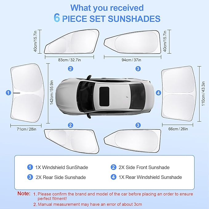 6pcs Car Window Shades for Nissan Altima 2019-2025 Accessories,Windshield Side Rear Full Sunshade,Sun Visor UV Blocking, Privacy Protection and Blackout for Camping Outdoor