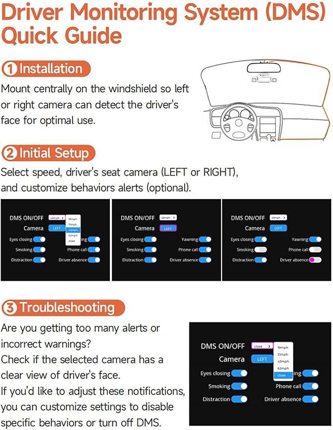 AI Dash Cam Front Rear Inside with Driver Monitor System, 360° Car Camera 4K, 4 Channel Camera for Cars Built-in WiFi GPS, Dashcam with 128GB SD Card, Night Vision, 24H Parking Mode, Upgrade DMS V8Pro