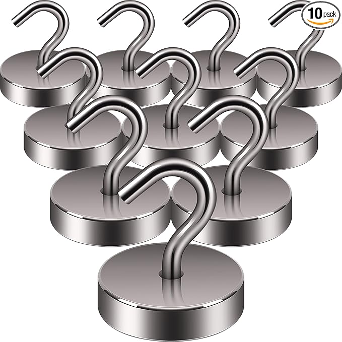 Neosmuk Magnetic Hooks, Cruise Ship Essentials, 80lb+ Heavy Duty Magnetic Hooks for Cruise Cabins, Refrigerator, Grill, Hanging, and Travel | Extra Strong Must-Haves Magnet Hook,Brown