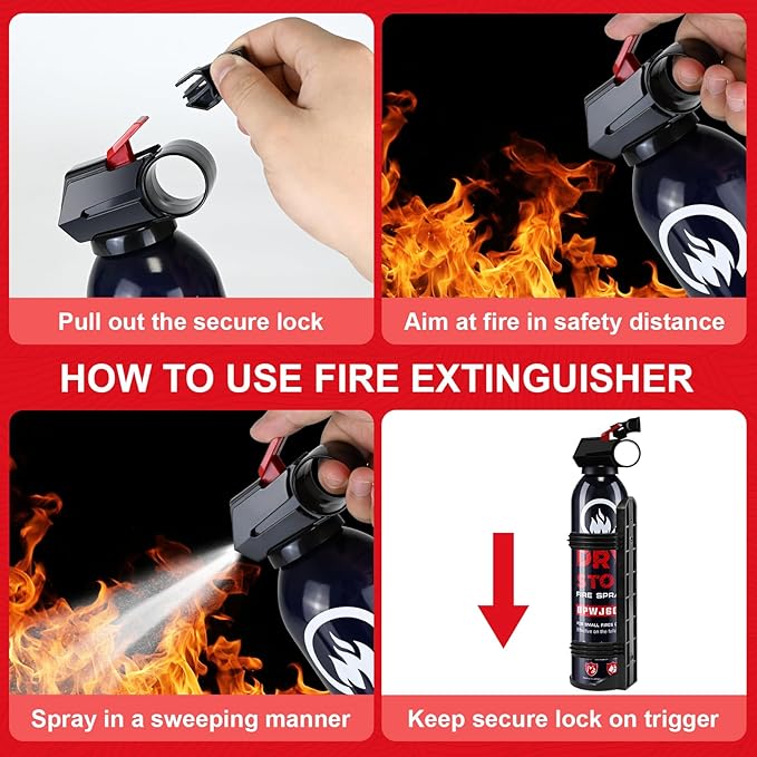 6 Pack Dry Powder Fire Extinguisher - Portable Dry Chemical Fire Extinguisher for Home, Car, Garage, Kitchen - Works on Electrical, Grease and More