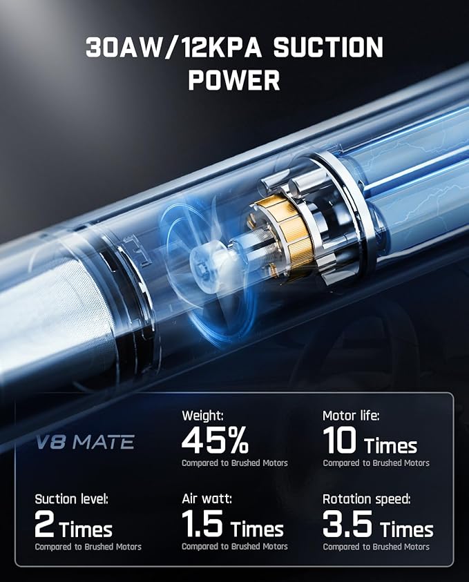 Fanttik Slim V8 Mate Cordless Car Vacuum Suction Power 12000Pa, Portable Mini Vacuum with Flexible Hose and Pet Brush, Type-C Charge, Portable for Car, Office Desk, Keyboards, Blue