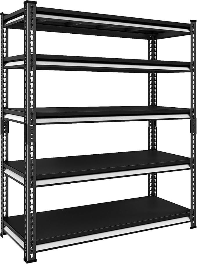 48" W Garage Shelving Heavy Duty, 3000LBS Loads Adjustable Garage Storage Shelves, 5-Tier Metal Shelving Units and Storage Racks, Industrial Utility Shelf,48" Wx24 Dx78 H, Black