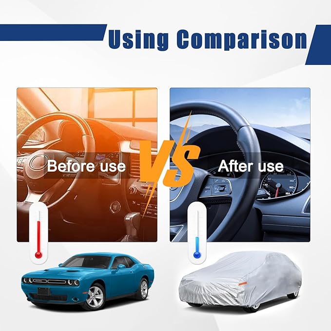 Kayme 6 Layers Car Cover Custom Fit for Dodge Challenger Hellcat (2008-2025) Waterproof All Weather for Automobiles, Outdoor Full Cover Rain Sun UV Protection.Silver