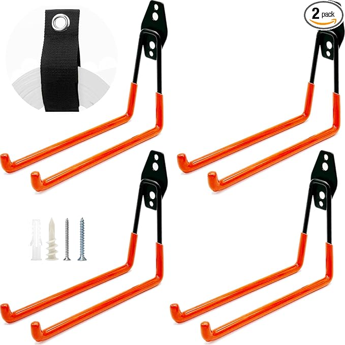 Heavy-Duty Garage Hooks -2 Pack Type large J - Anti-Slip Coated Wall-Mounted Hooks Wall Mount Storage Organizer for Hanging Power and Garden Tools, Ladders, Hose, Bikes, Ropes, Bulk Items, and More