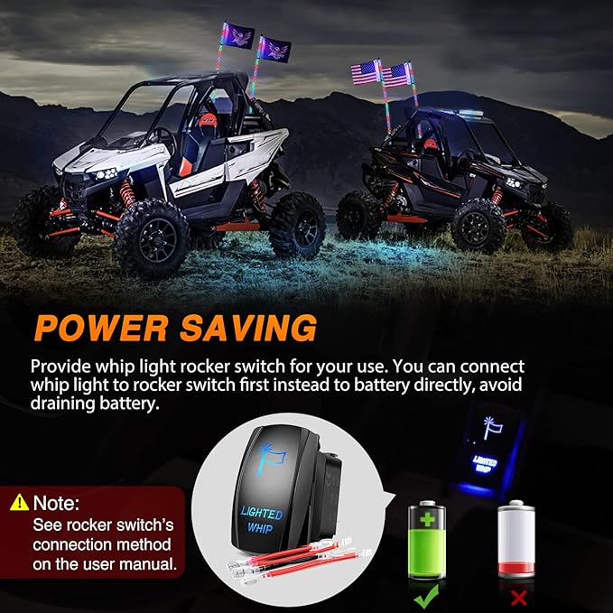 Nilight 2PCS 6FT RGB LED Whip Light, Remote App Control w/DIY Chasing Patterns Stop Turn Reverse Lighting Modes Safety Lighted Antenna for ATV UTV Polaris RZR Can-am Dune Buggy Jeep