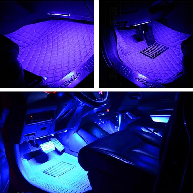 Car LED Strip Light, EJ's SUPER CAR 4pcs 36 LED Car Interior Lights Under Dash Lighting Waterproof Kit,Atmosphere Neon Lights Strip for Car,DC 12V(Blue)