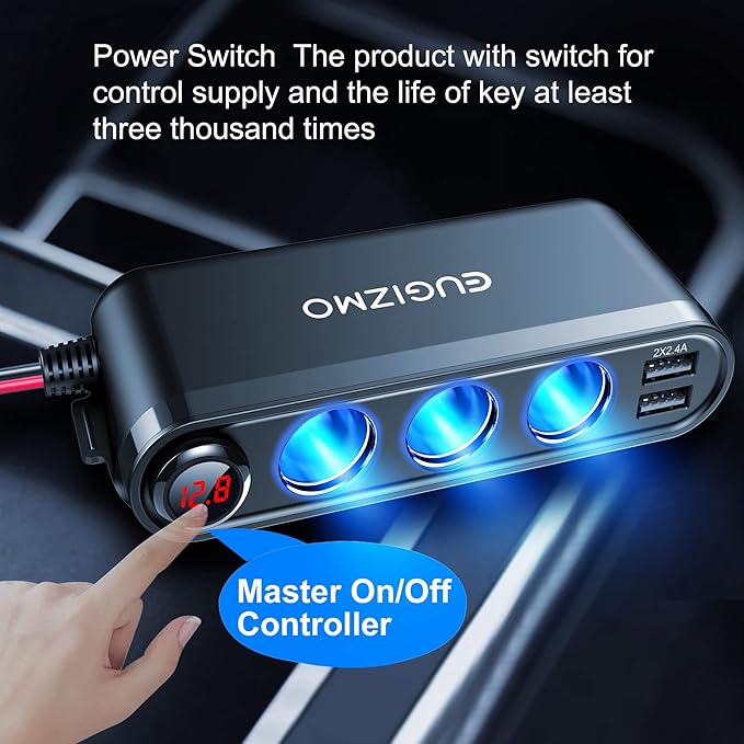 12V Cigarette Lighter Socket Splitter, 200W 3 Socket Multi Port Car Cigarette Lighter Adapter Plug Splitter USB Charger Auxiliary 12 Volt Power Outlet with Eyelet Terminal