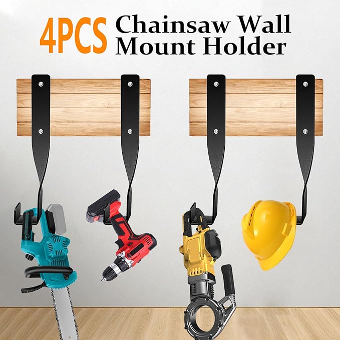 4PCS Chainsaw Wall Mount Storage Rack, Heavy-Duty Chainsaw & Tool Wall Mount Holder, Weed Eater String Trimmer Hanger, Backpack Blower Storage Hooks for Garage Organization