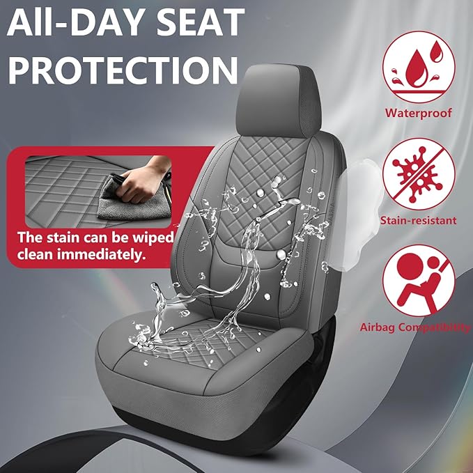 BABYBLU Chevy Chevrolet Silverado GMC Sierra Car Seat Covers Fit 2007-2023 2024 2025 1500/2500HD/3500HD (Grey, Full Set)