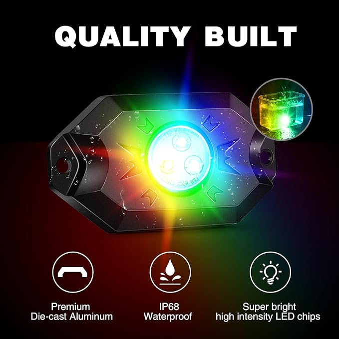 Nilight RGB LED Rock Lights Kit 12 Pods Underglow Multicolor Neon Pod with Remote & Bluetooth App Control DIY Flashing Music Mode Wheel Well Light for Truck ATV UTV RZR SUV