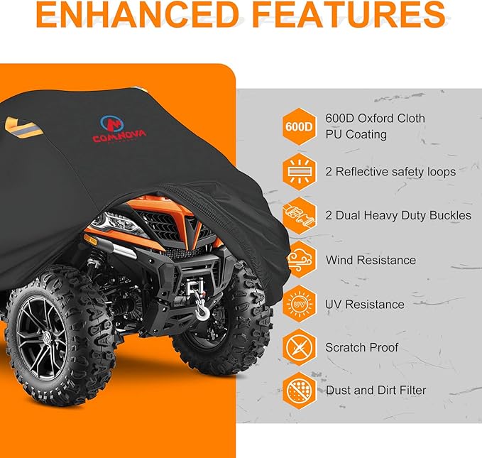 Comnova ATV Cover for 4 Wheelers - 101 Inch ATV Covers 600D Heavy Duty & Waterproof, Outdoor Four Wheeler Quad Cover All Weather Large for Polaris, Kawasaki, Arctic Cat, Honda, Yamaha and More