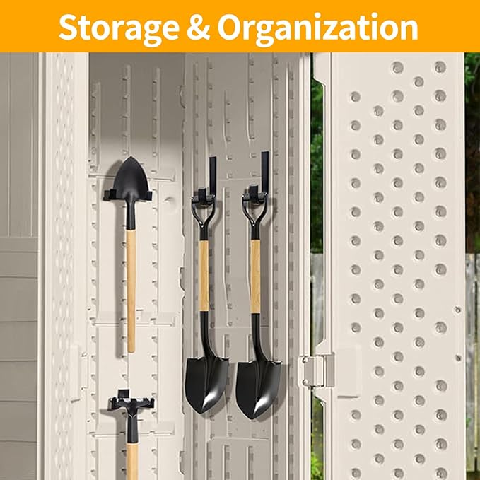 WIN&YING 6 Pack Storage Shed Hooks for Suncast, Black Single-Head J Hook & Double-Head V Hook Set, Storage Sheds Tool Hangers Organization Accessories for Hanging Shovels & Rakes & Scissors Tools