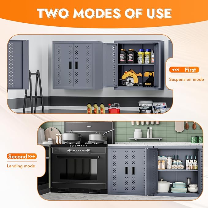 Metal Wall Storage Cabinet Steel Wall Mounted Garage Storage Cabinet with Adjustable Shelf and Doors for Basement Utility Room Warehouse Kitchen