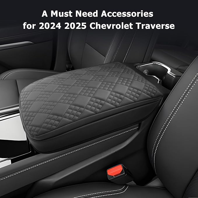 2025 2026 Traverse Center Console Cover Compatible with 2024 2025 2026 Chevrolet Traverse Accessories 2025 Traverse LT/RS/Z71/High Country Armrest Console Cover (Thick Black)