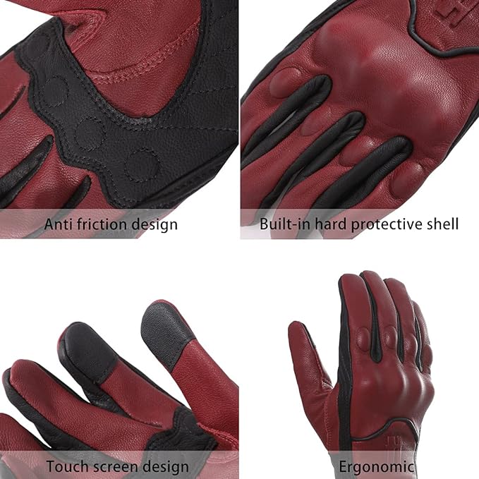 Harssidanzar Leather Motorcycle Gloves for Men Touchscreen GM028
