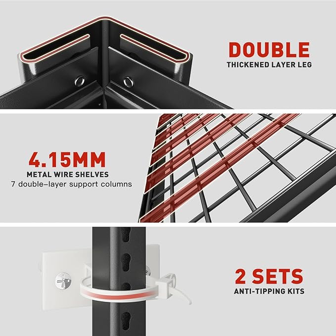 REIBII 84" H Garage Shelving, 6-Tier Storage Shelves Heavy Duty Loads 3500LBS, 48" W Adjustable Garage Shelves, Metal Shelving for Basement, Warehouse, 84" H x 48" W x 20" D, 3PC