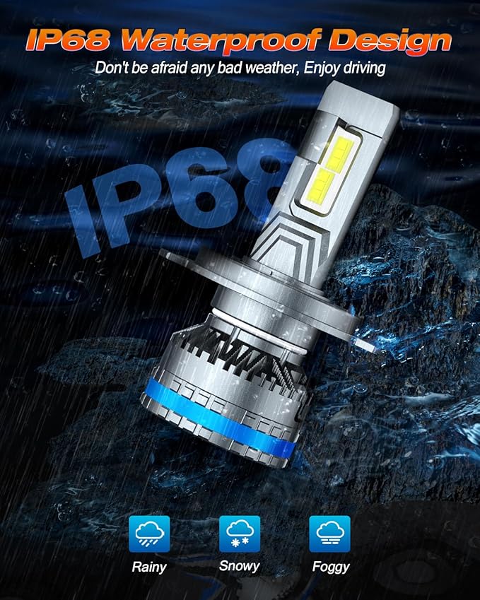 FAHREN H4/9003 Bulbs, Upgraded 120W 55000LM Bright Fog Lighting Bulb, 6500K Cool White IP68 Waterproof tire lights,Quick Installation, Pack of 2