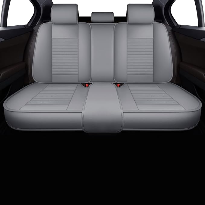 LINGVIDO Car Seat Covers, Breathable and Waterproof Faux Leather Automotive Seat Covers for Cars SUV Pick-up Truck Sedan,Universal Anti-Slip Driver Seat Cover with Backrest (Rear Seat, Gray)
