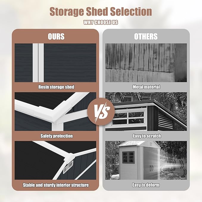 8x7 FT Outdoor Storage Resin Shed with Floor,Waterproof Plastic Garden Bike Shed with Lockable Door, Sloped Roof, Vents & Windows, Easy Assembly Tool Shed for Lawn, Backyard, Patio, Black