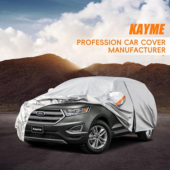 Kayme 6 Layers SUV Car Cover Custom Fit for Ford Edge（2013-2025） Waterproof All Weather for Automobiles, Outdoor Full Cover Rain Sun UV Protection.Silver