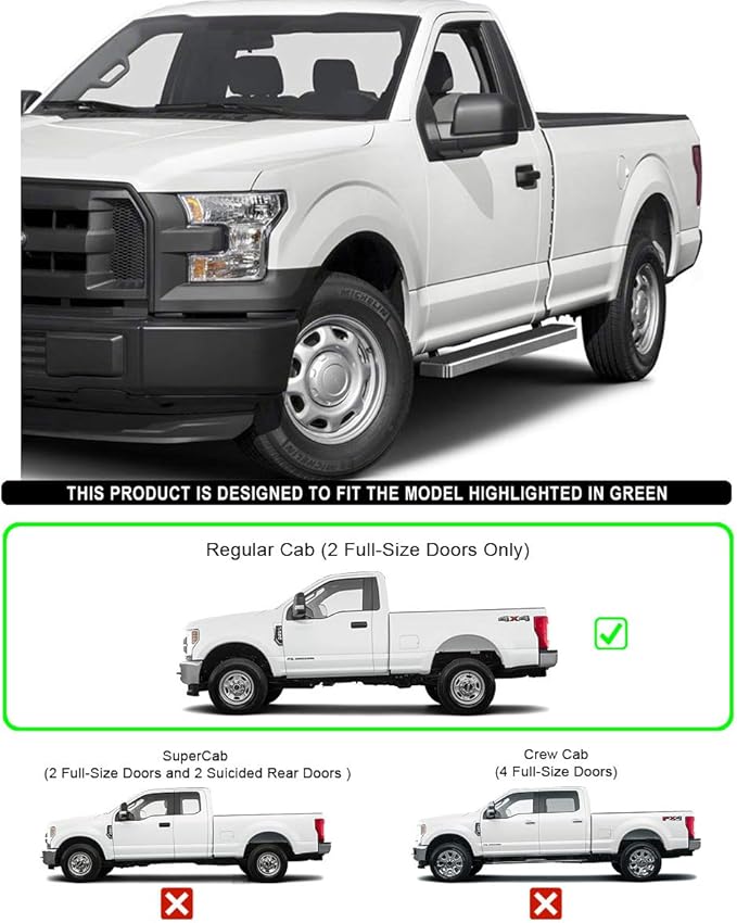 APS Running Boards 5 inches Compatible with Ford F150 2015-2025 Regular Cab & F-250 F-350 Super Duty 2017-2025 304 Stainless Steel (Nerf Bars Side Steps Side Bars)