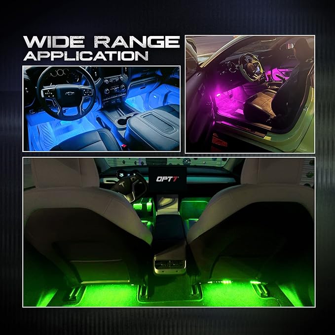 OPT7 Aura Interior Car Lights 6pc with Remote Control, Color Change, Music Sync Inside Ambient Lighting Kit, Car Truck LED Lights Under Dash Accessories, Charger Adapter 12V, 6pc Single Row LED Strip