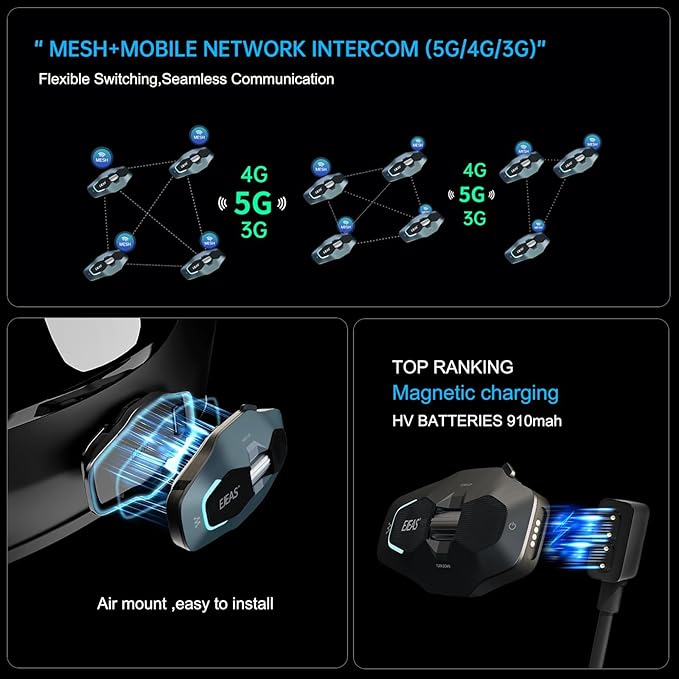 SolaMr X10 Motorcycle Helmet Bluetooth Headset Speakers Headphone, Ski Helmet Intercom Integrated Mesh Communication System Support 10 Riders with Bluetooth 5.1, Noise Cancellation, Music Share, Green