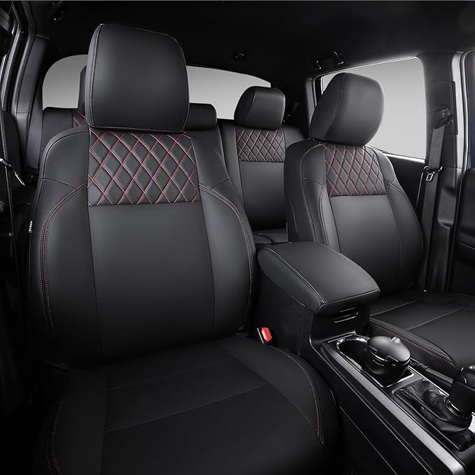 PTYYDS Seat Covers Compatible with 2016-2023 Toyota Tacoma Seat Covers Replacement for 16-23 Tacoma SR5 TRD Off Road Limited Accessories(Full Set,Black+Red)