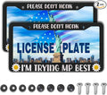 License Plate Cover Black and White License Plate Frames Please Don’t Honk I'm Trying My Best Aluminum Metal Car Accessory 2 Pack with Screw Covers Set