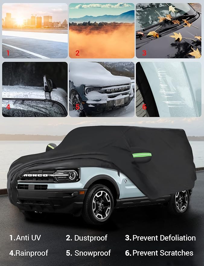 Proadsy 2025 Upgrade Car Cover Compatible with Ford Bronco Sport 2021-2024 2025 210T Windproof All Weather Waterproof Sun Rain UV Dust Snow Protection Outdoor Covers