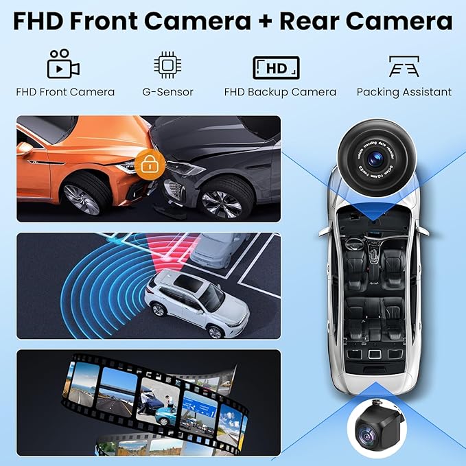 Wireless Portable Carplay Screen with 4K Dash Cam, 9" HD Touch Screen with A-pple Carplay & Android Auto Car Stereo, with 1080p Backup Camera, GPS Navigation/Mirror Link/Voice Control/Bluetooth