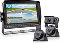 Fookoo HD 1080P 7" Wired Backup Camera System, 7-inch Quad Split Screen Monitor W/Recording, IP69 Waterproof Side & Rear View Cameras, Parking Lines for Truck/Trailer/RV/Tractor/ 5th Wheel (DY703)